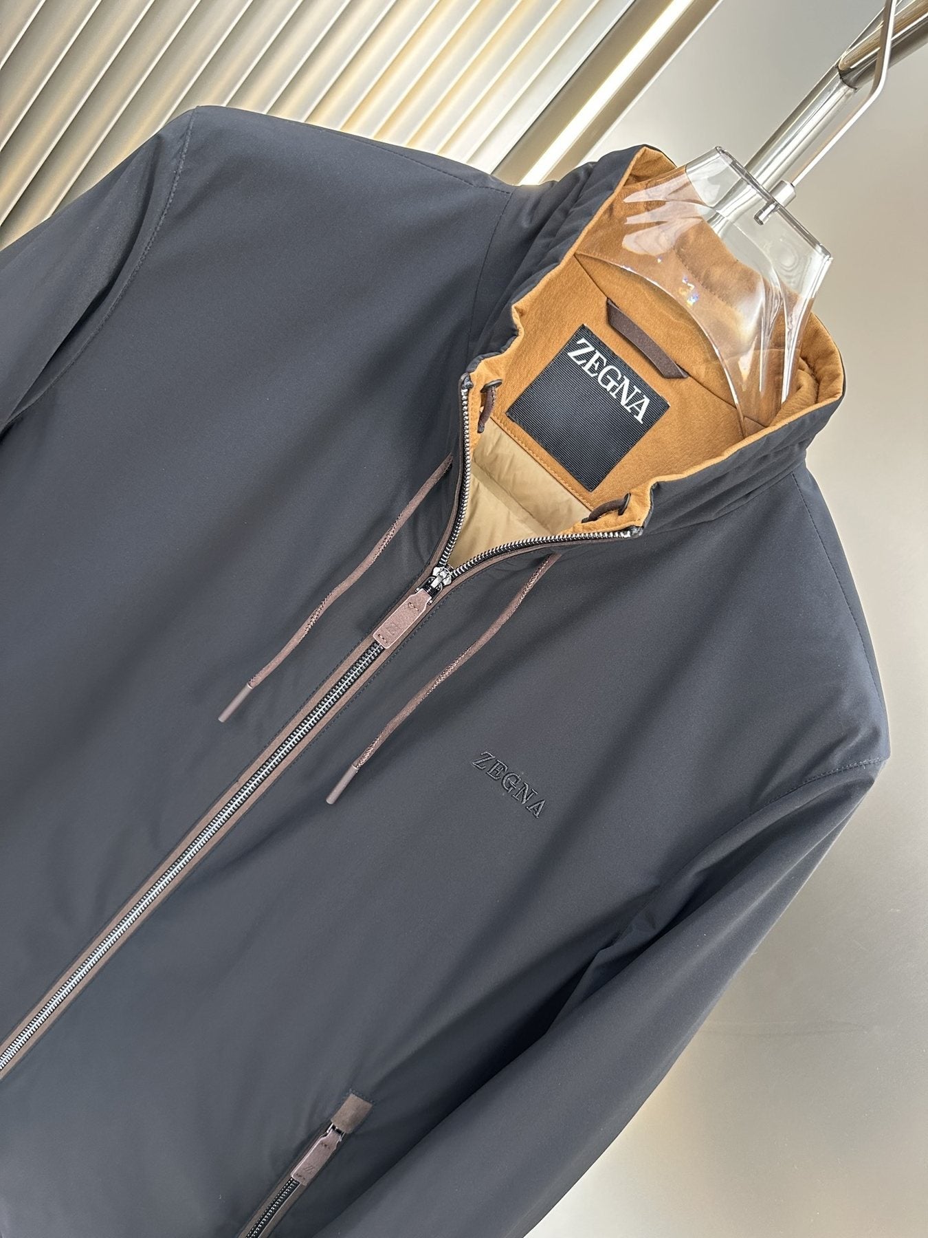 Zegna Reversible Stand-Collar Coat — detail