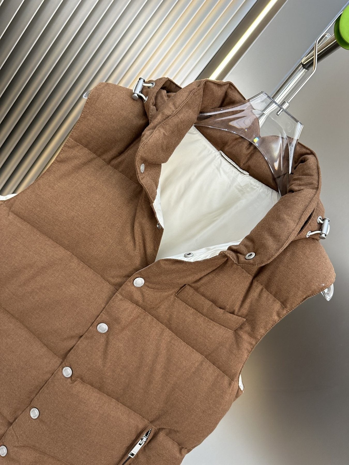Prada Quilted Hooded Down Vest — detail