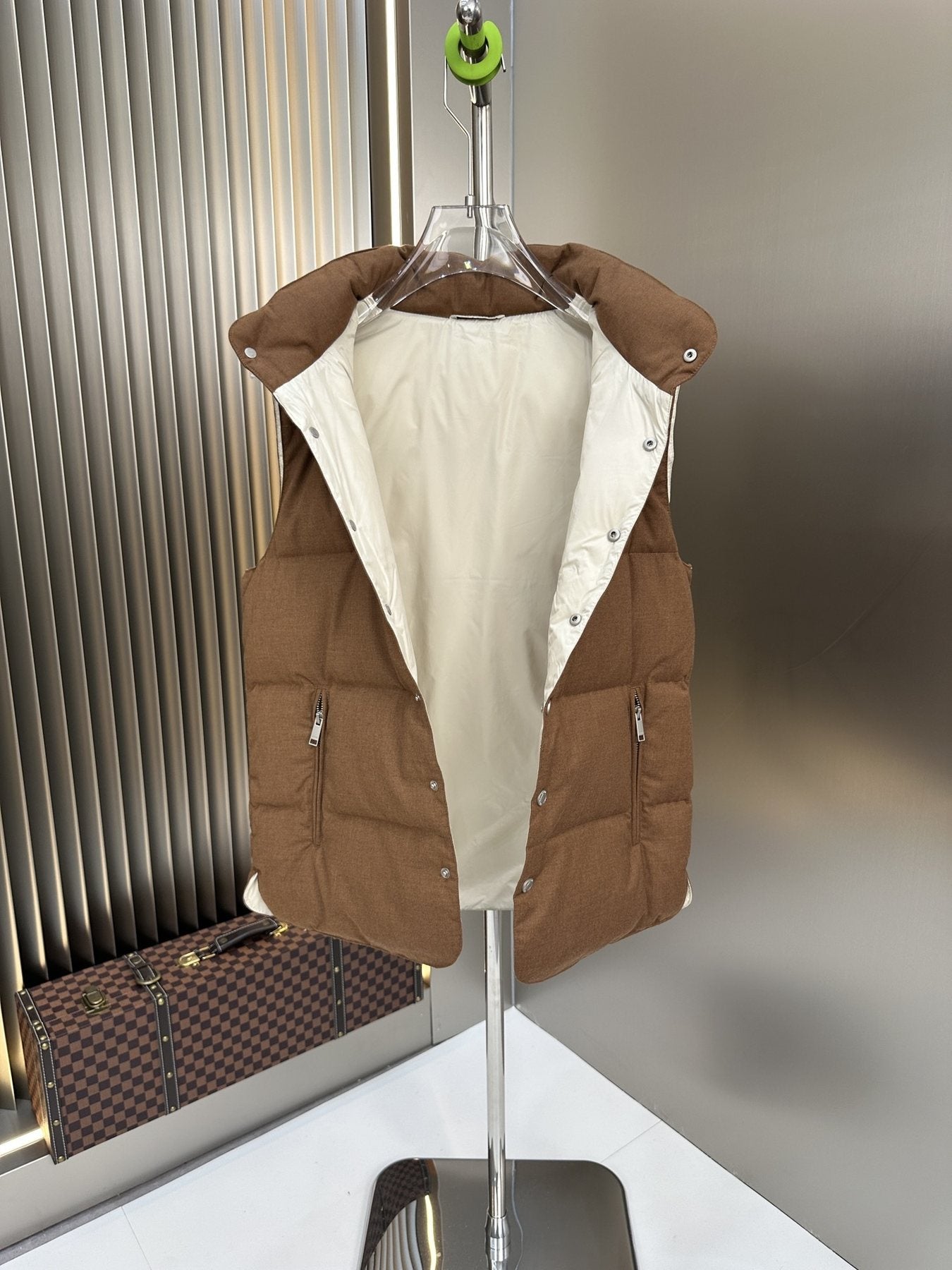 Prada Quilted Hooded Down Vest — detail