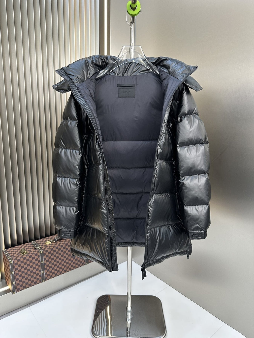 Prada Black Hooded Puffer Jacket — front