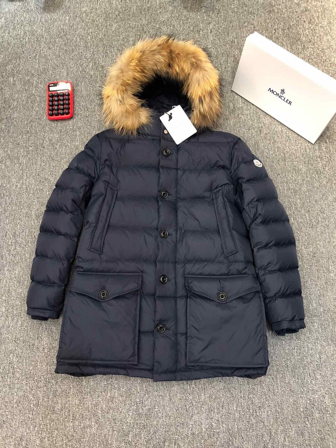 Moncler Hooded Fur-Trim Puffer Coat — hang_tag