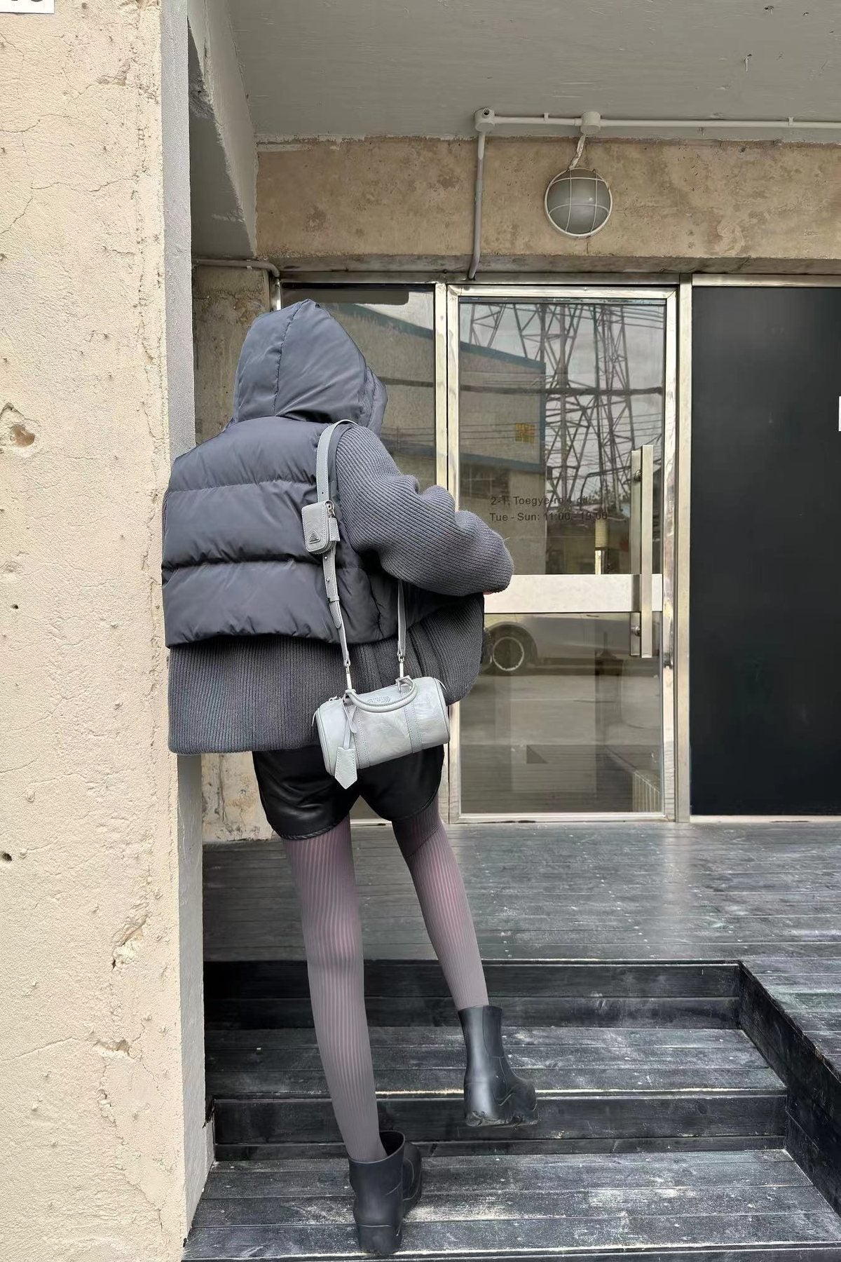 Moncler Hooded Knit-Sleeve Puffer Jacket — back