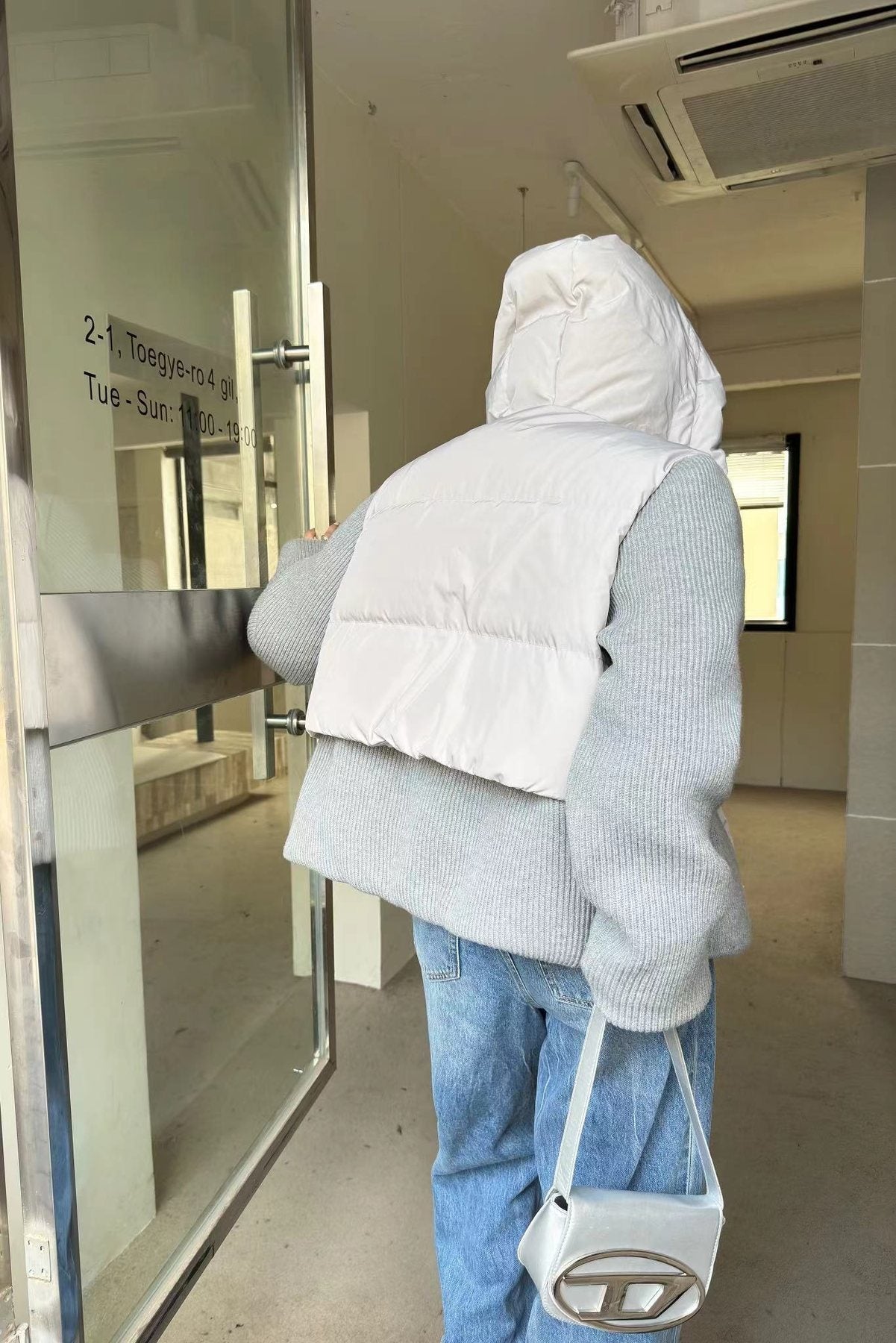 Moncler Hooded Knit-Sleeve Puffer Jacket — back