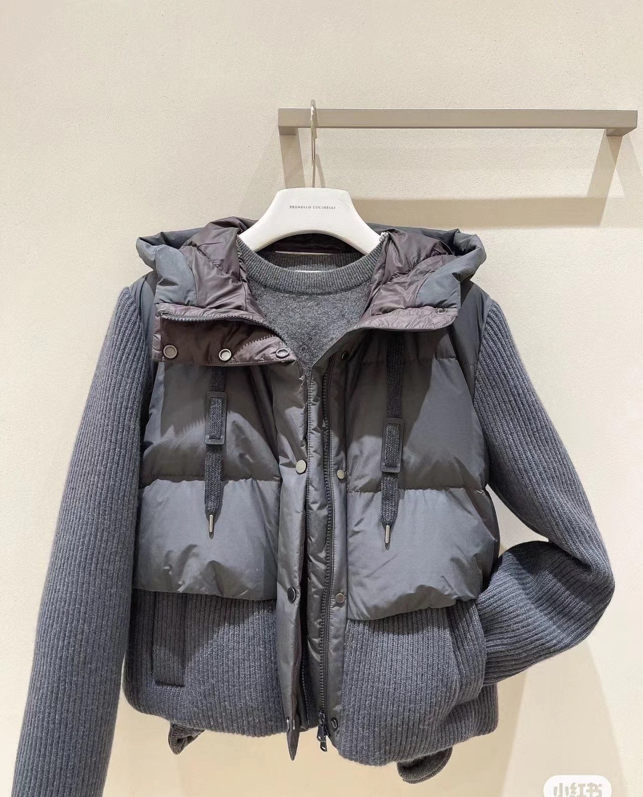 Moncler Hooded Knit-Sleeve Puffer Jacket — front