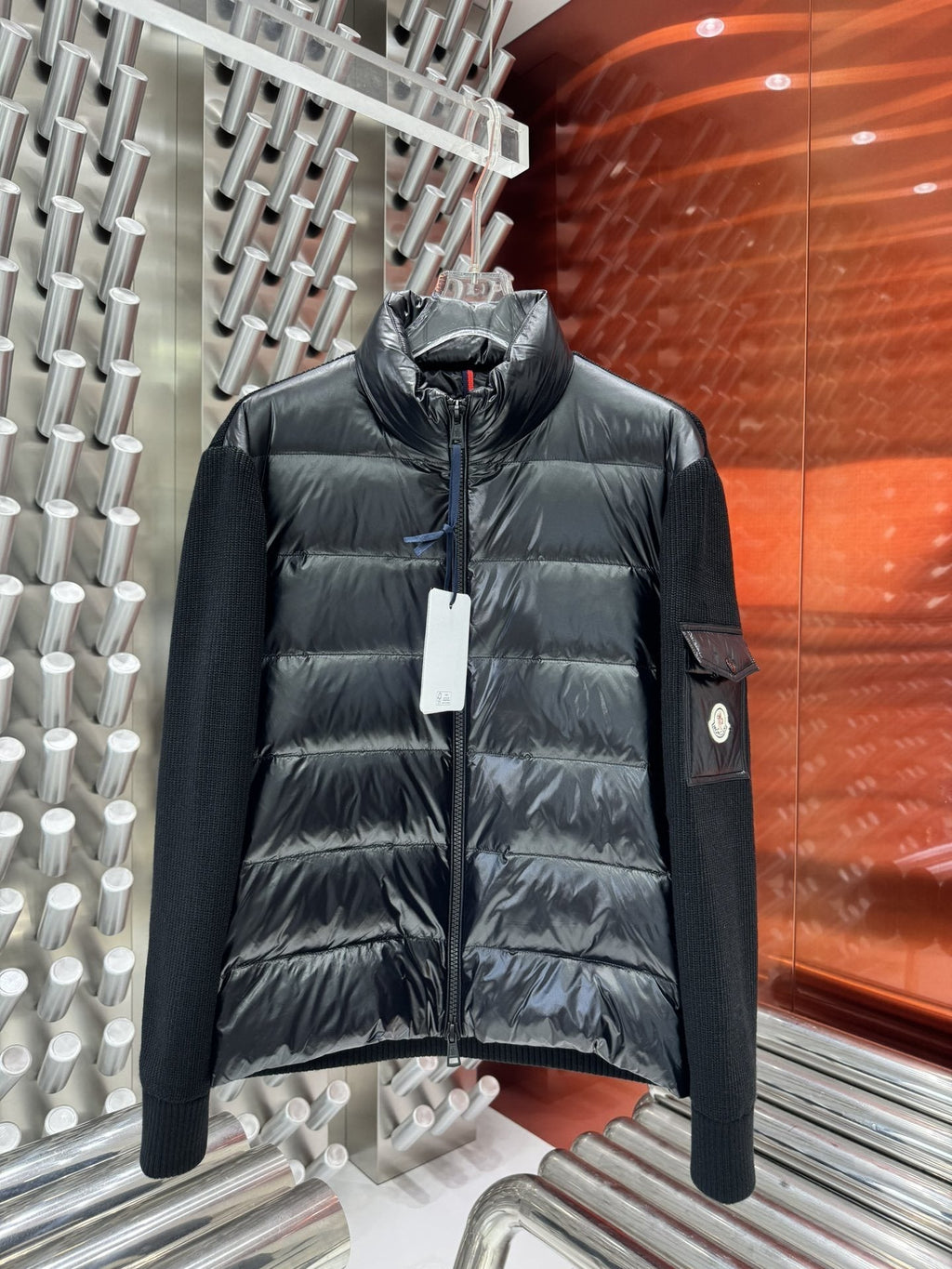Moncler Black Quilted Knit-Sleeve Jacket — hero