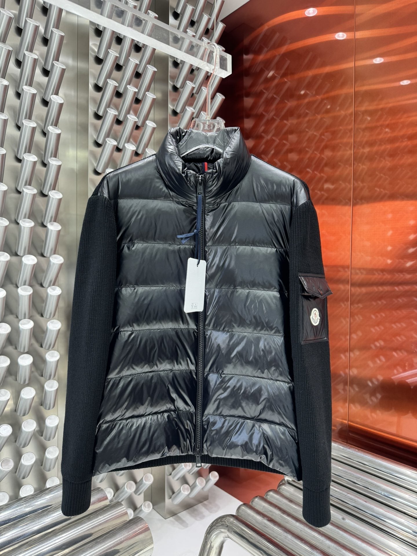 Moncler Black Quilted Knit-Sleeve Jacket — hero