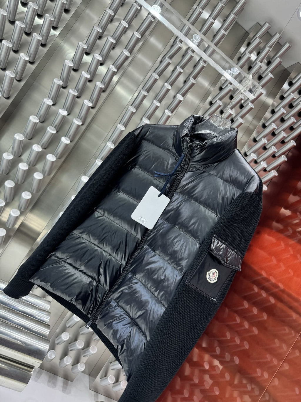 Moncler Black Quilted Knit-Sleeve Jacket — front