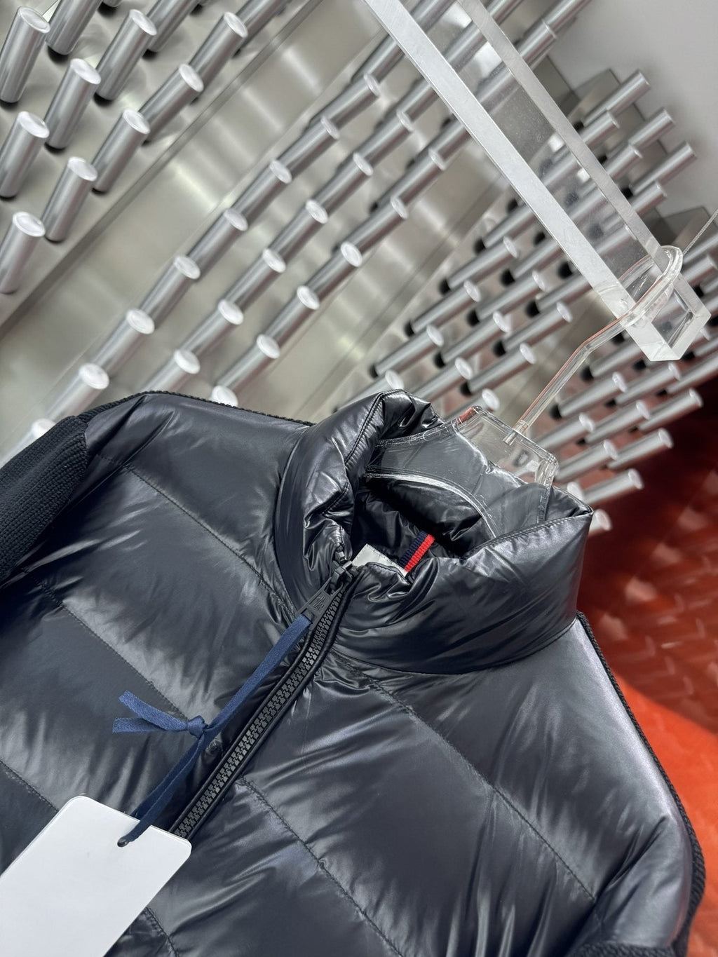 Moncler Black Quilted Knit-Sleeve Jacket — detail