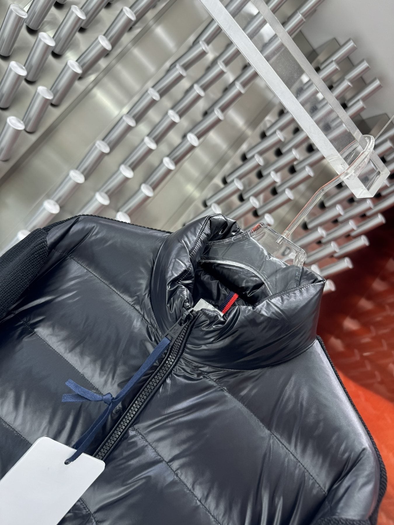 Moncler Black Quilted Knit-Sleeve Jacket — detail