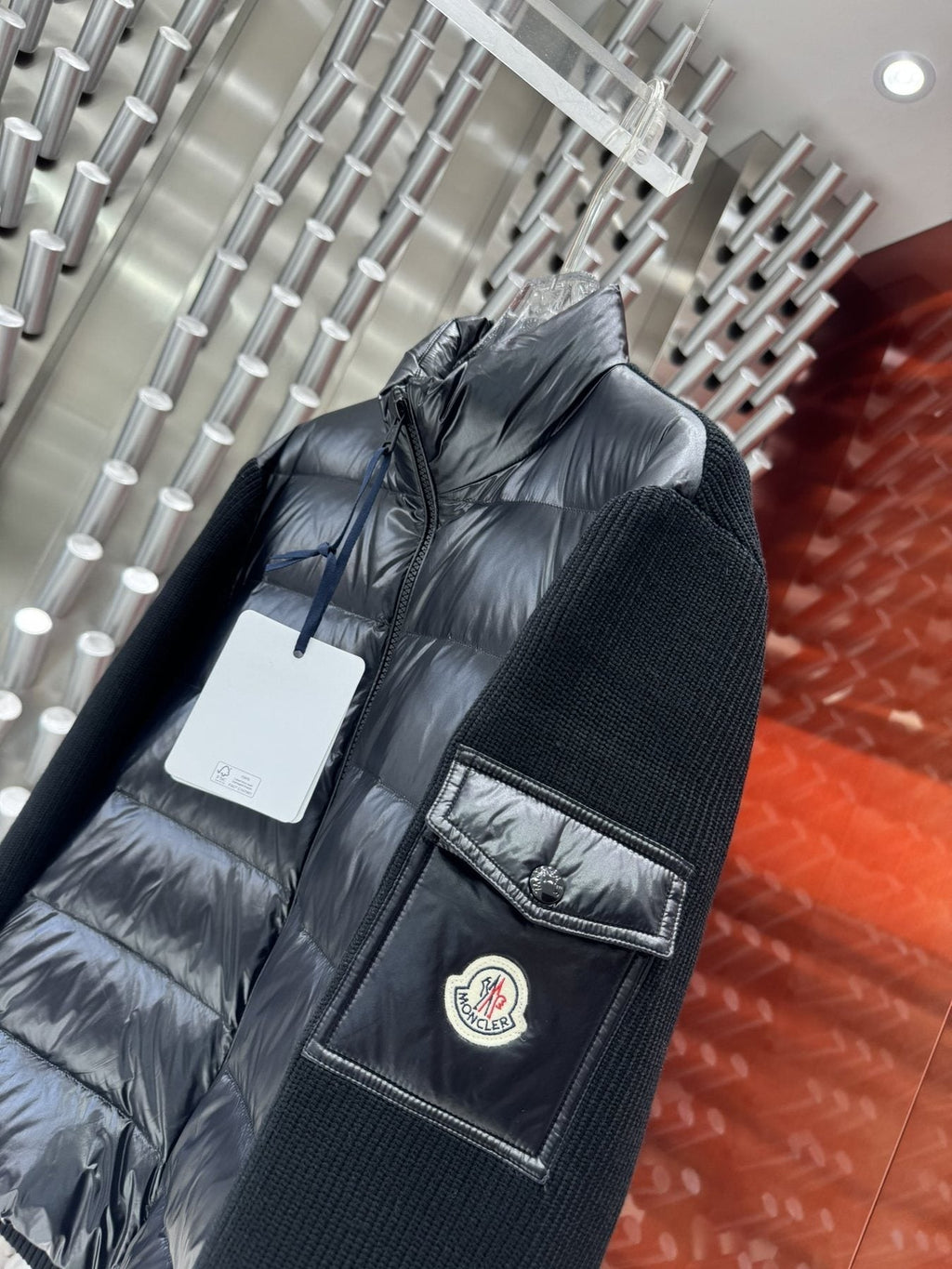 Moncler Black Quilted Knit-Sleeve Jacket — detail