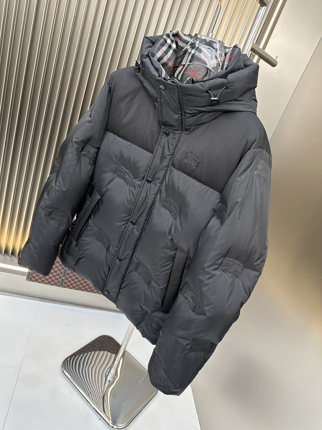 Burberry Charcoal Grey Hooded Quilted Puffer Jacket — front