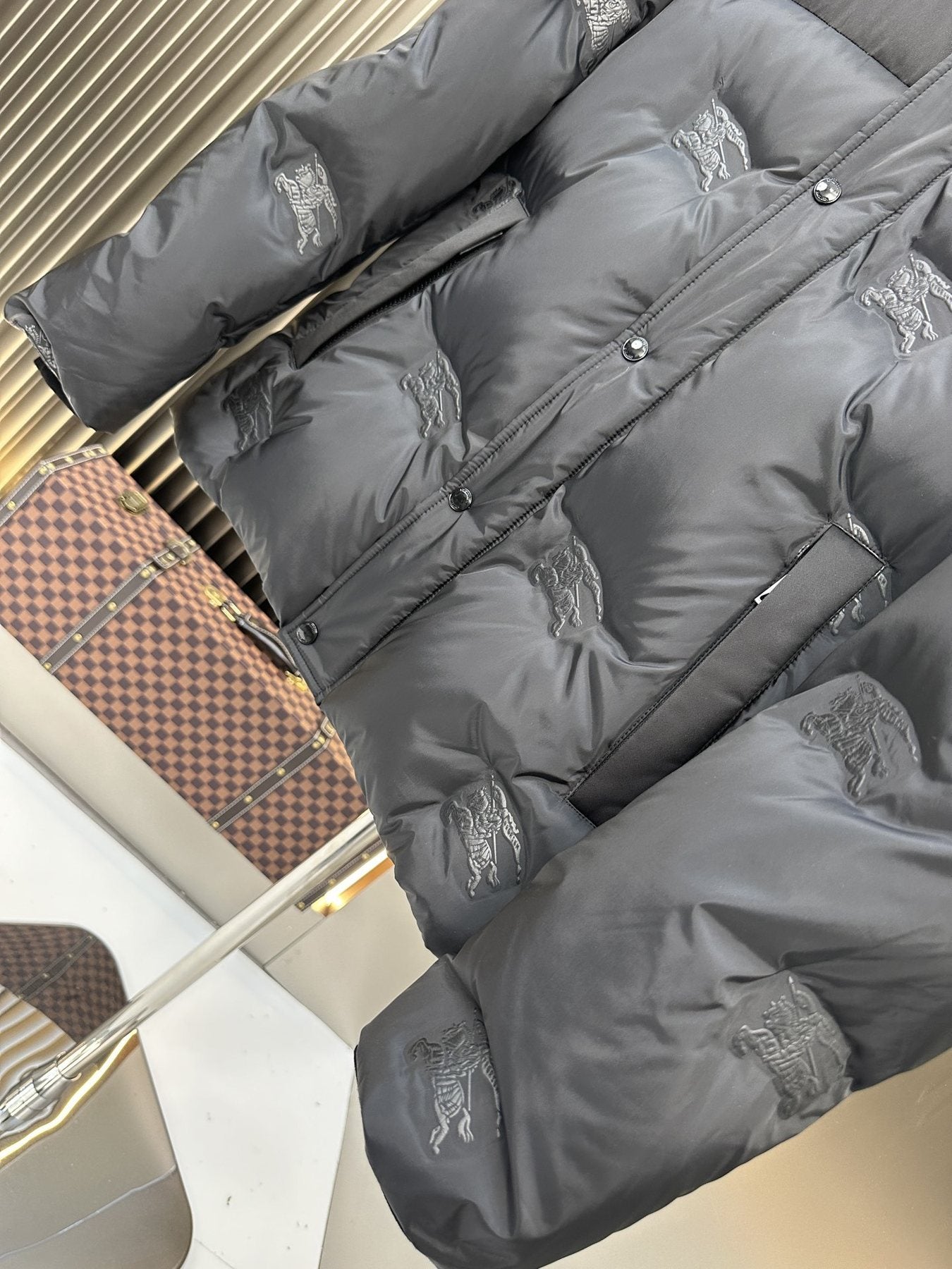 Burberry Charcoal Grey Hooded Quilted Puffer Jacket — fabric_closeup