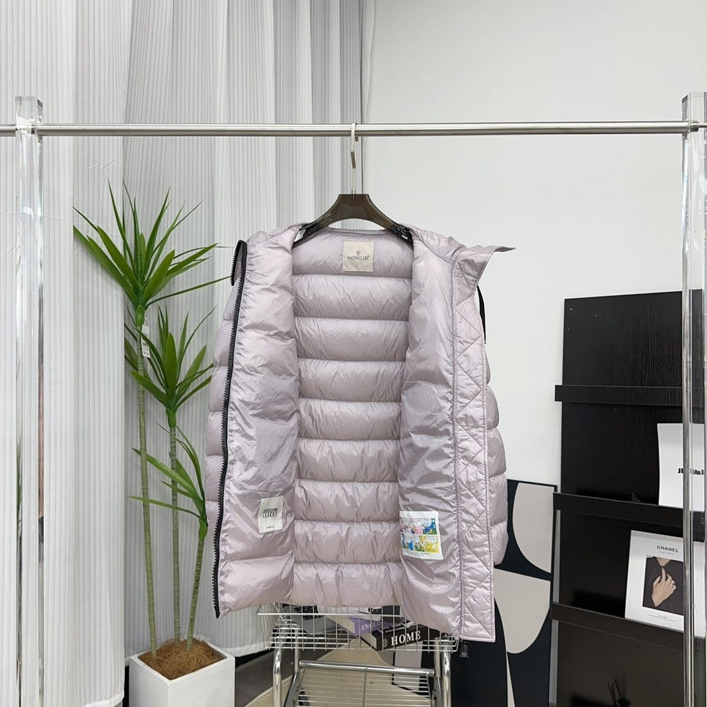 Moncler Women's Hooded Quilted Long Down Coat — detail
