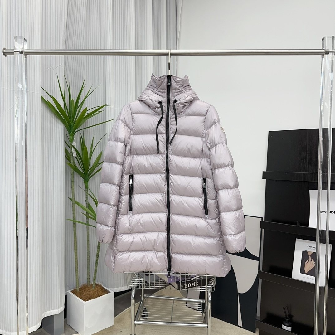 Moncler Women's Hooded Quilted Long Down Coat — front
