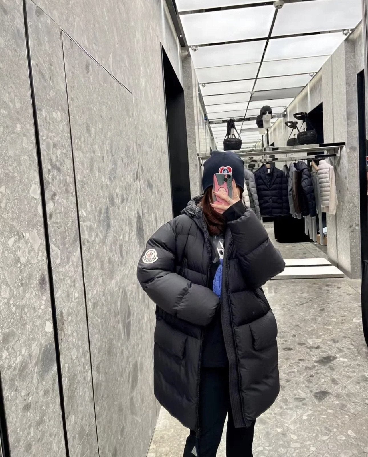 Moncler Bosona Black Long Hooded Down Coat — context