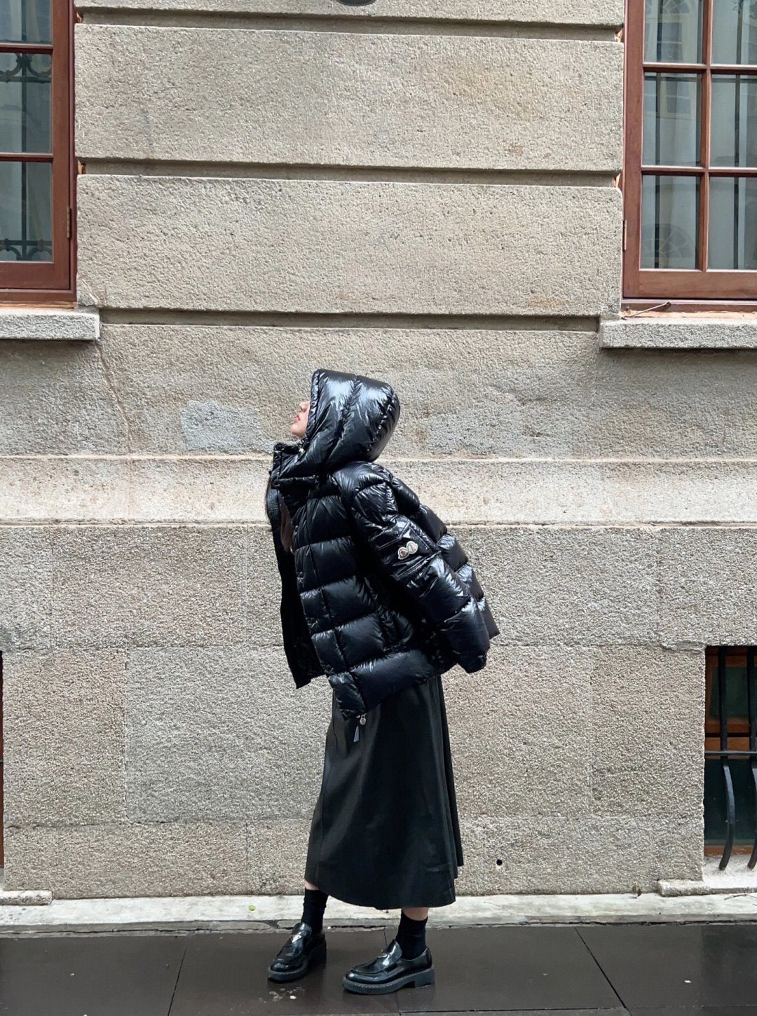 Moncler Maya 70 High-Shine Hooded Puffer Coat — context