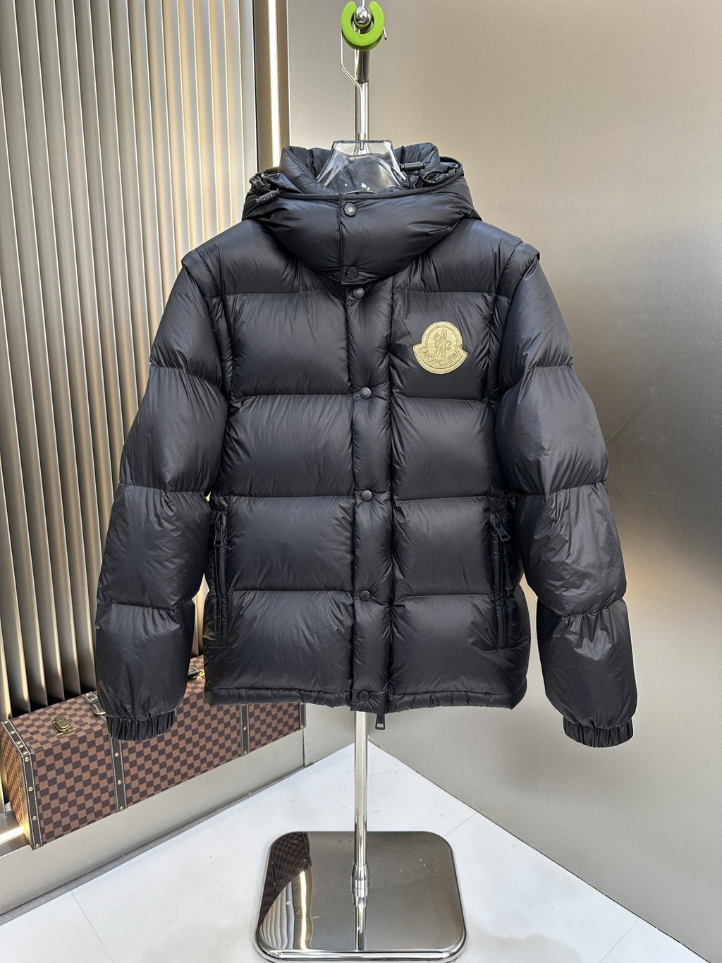 Moncler Convertible-Sleeve Hooded Puffer Coat — hero