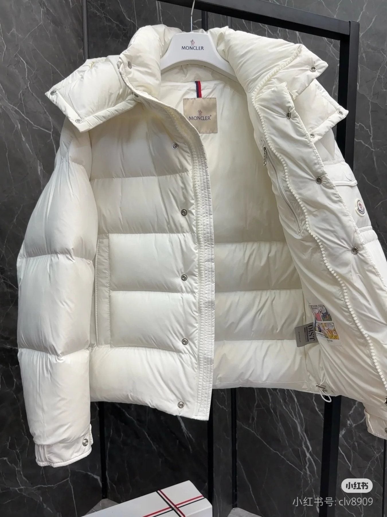 Moncler Matte Short Hooded Puffer Coat — detail