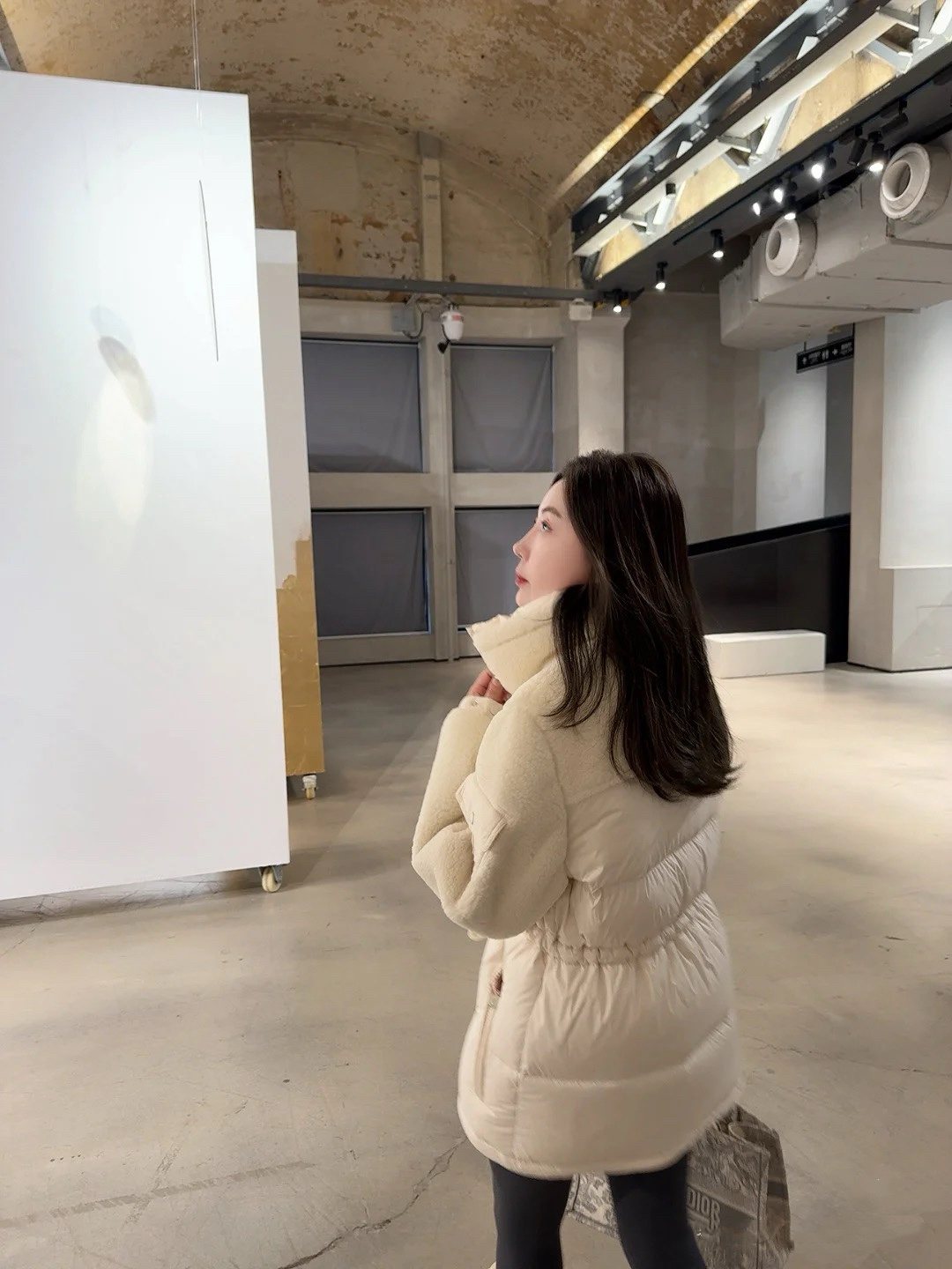 Moncler White Mixed-Panel Puffer Coat — context