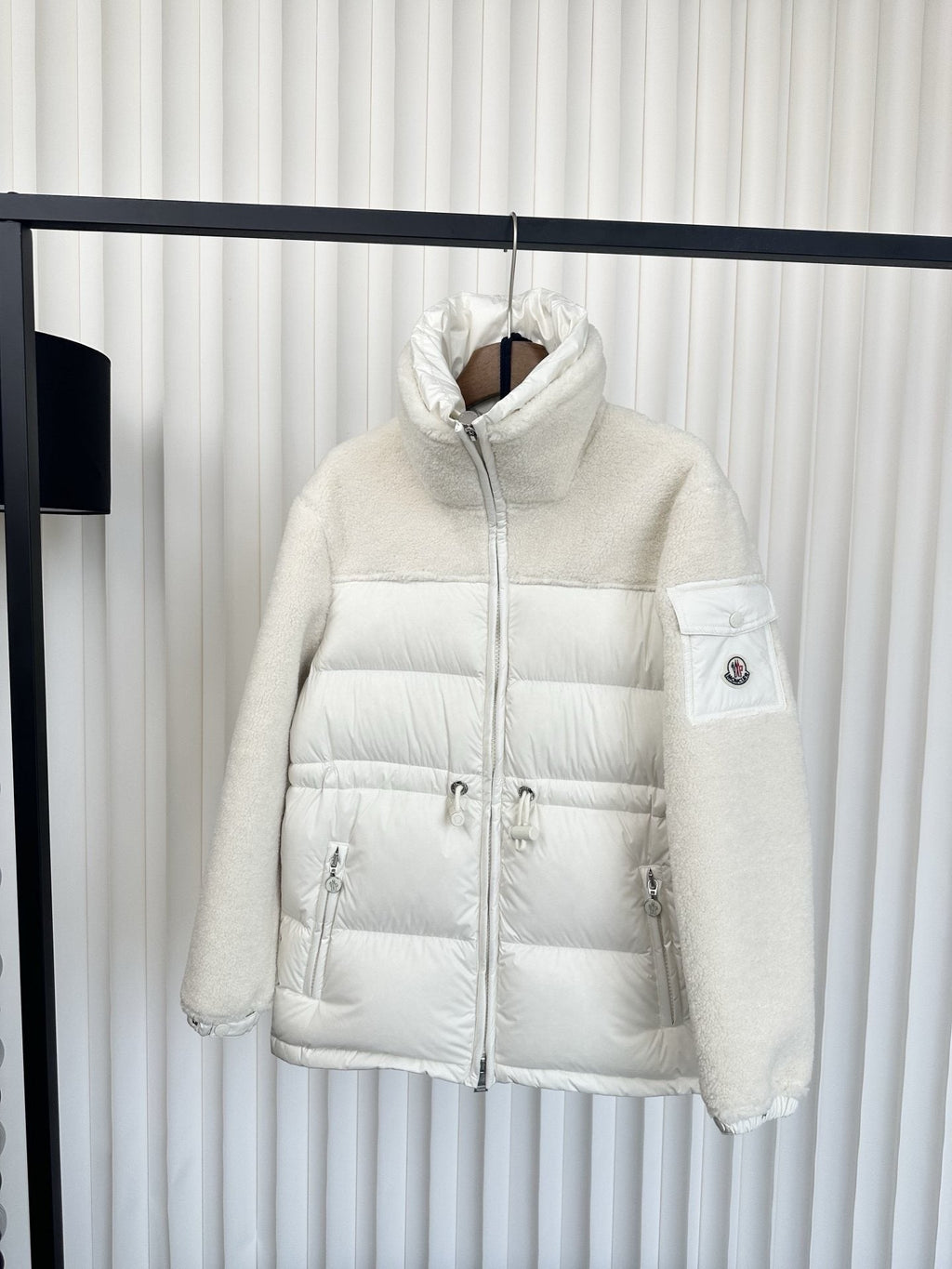 Moncler White Mixed-Panel Puffer Coat — hero
