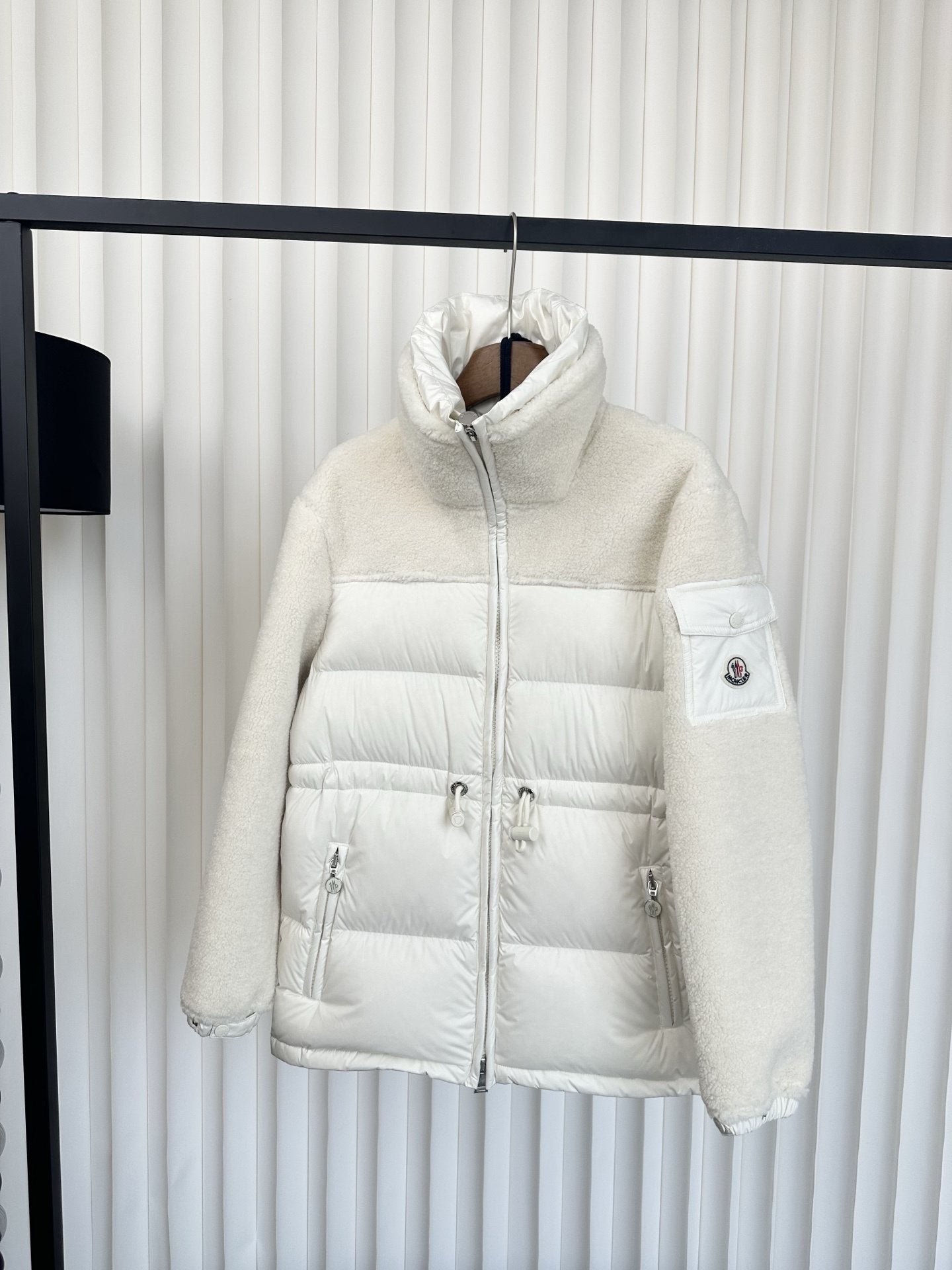 Moncler White Mixed-Panel Puffer Coat — hero