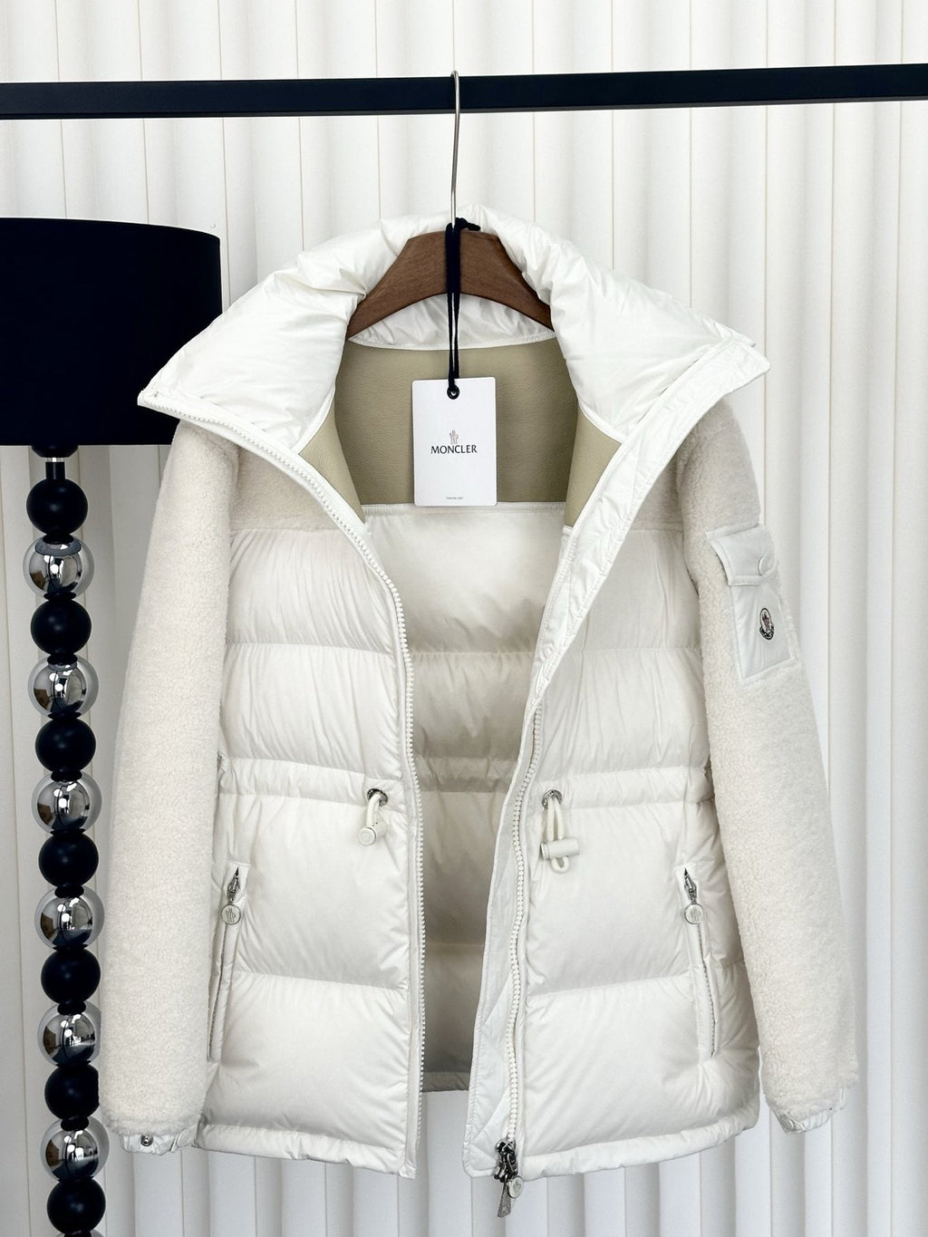 Moncler White Mixed-Panel Puffer Coat — front