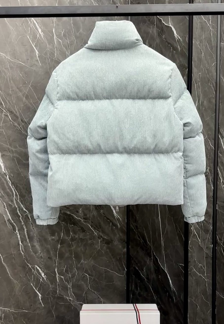 Moncler Light Blue Corduroy Cropped Puffer Coat — back