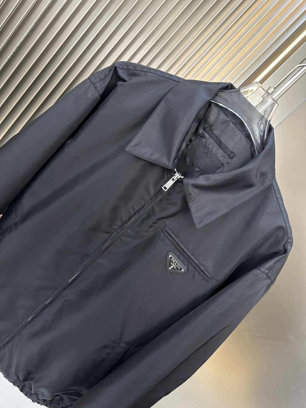 Prada Collared Zip-Front Jacket — detail