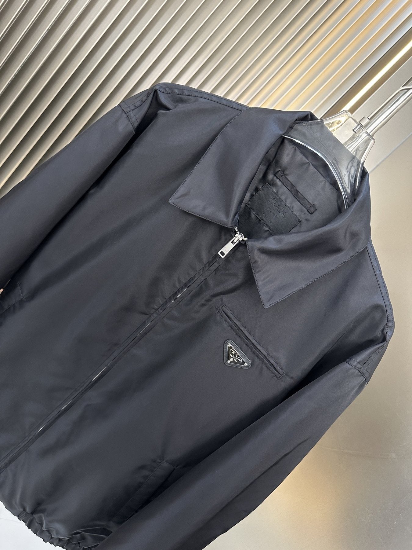 Prada Collared Zip-Front Jacket — detail