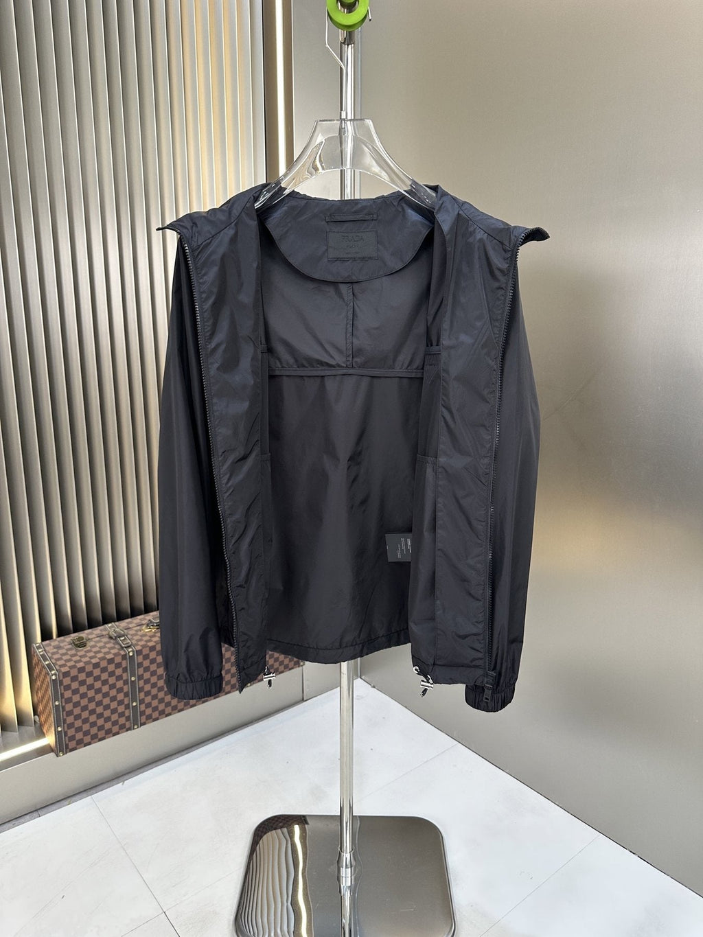 Prada Hooded Zip-Front Windbreaker — detail