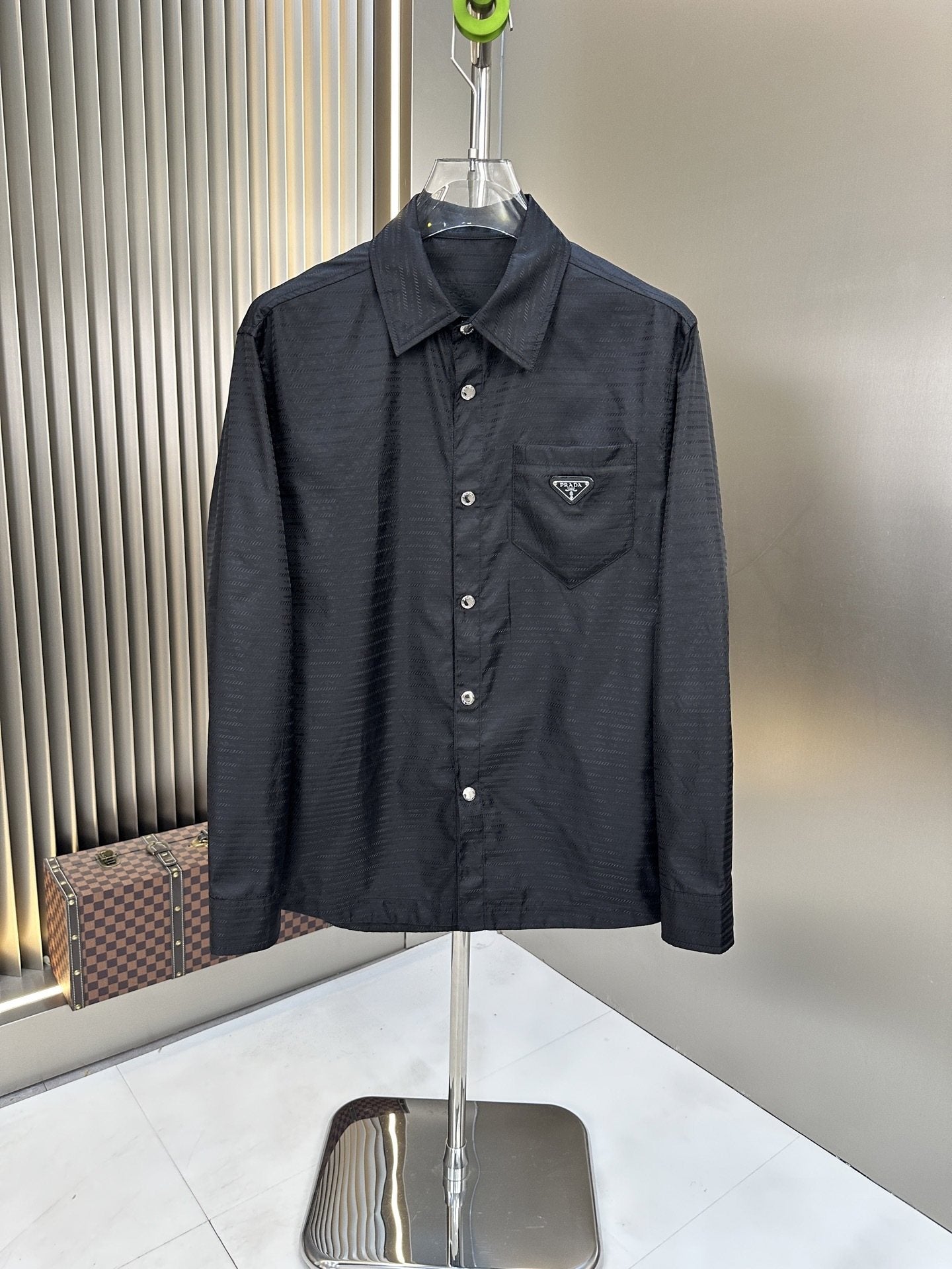 Prada Black Textured Long-Sleeve Button-Up Shirt — hero