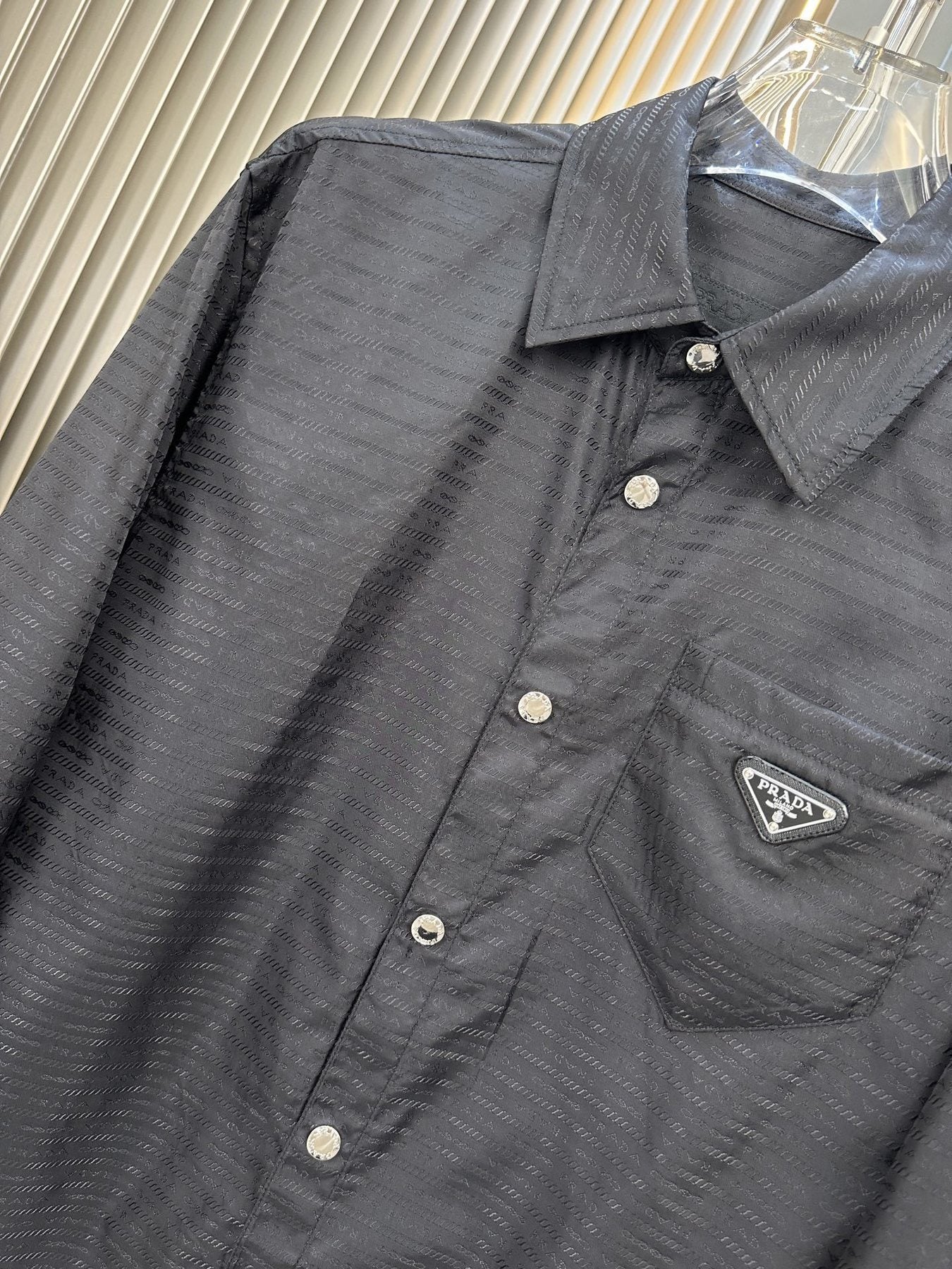 Prada Black Textured Long-Sleeve Button-Up Shirt — detail