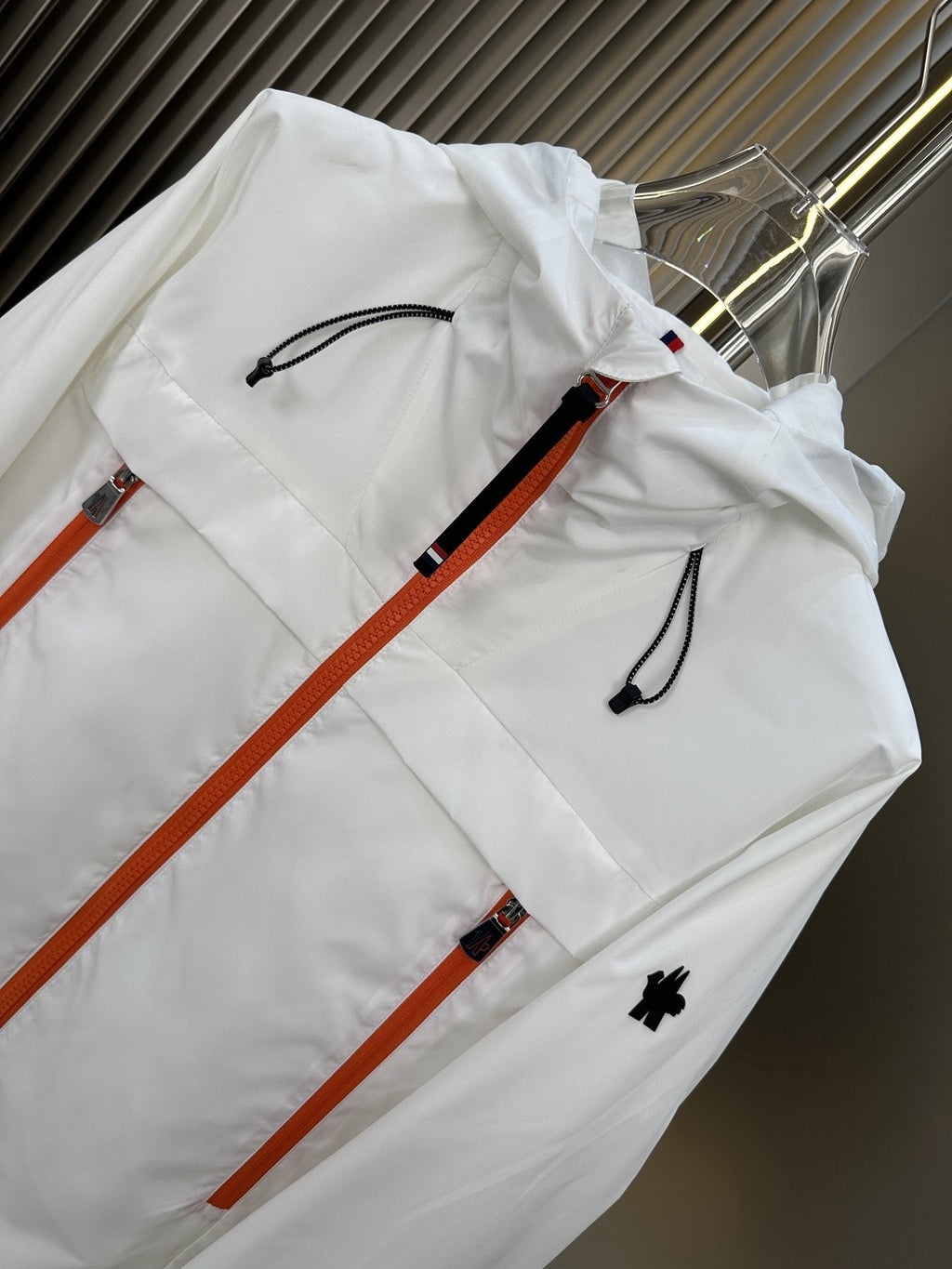 Moncler Hooded Contrast-Zip Jacket — detail