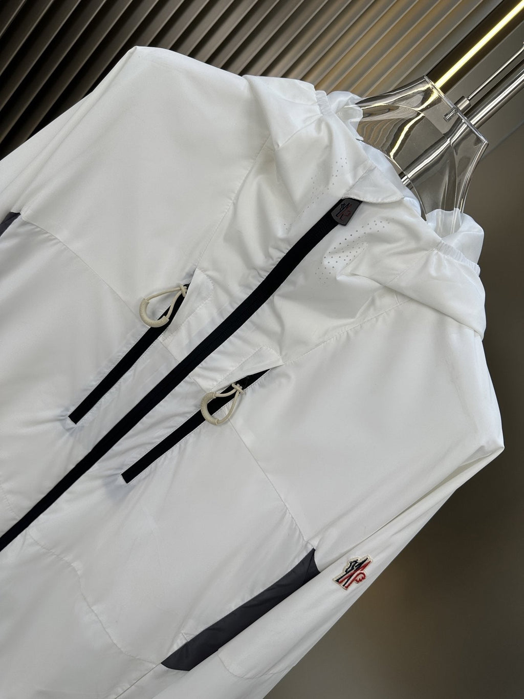 Moncler Hooded Contrast Panel Zip Jacket — detail