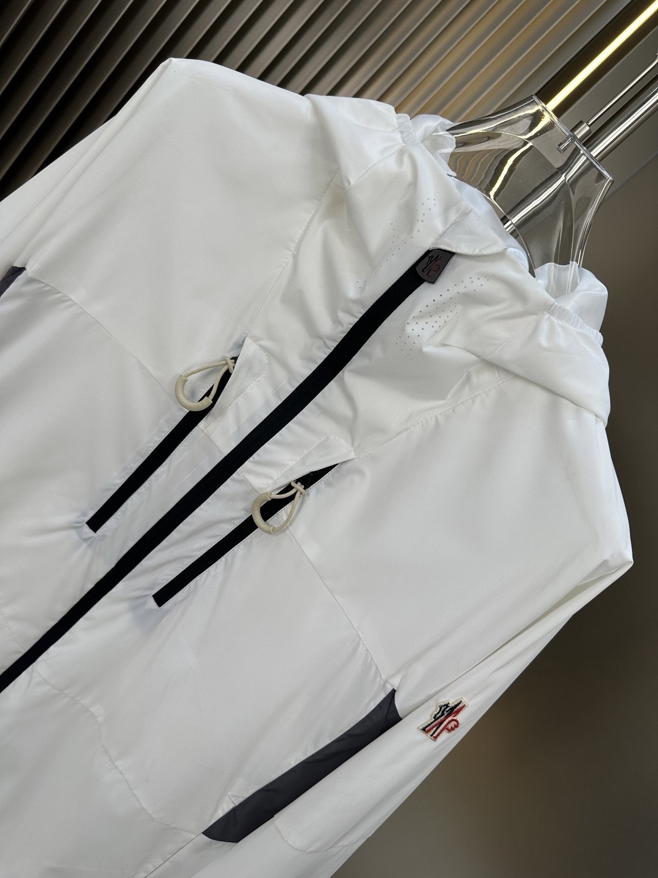 Moncler Hooded Contrast Panel Zip Jacket — detail