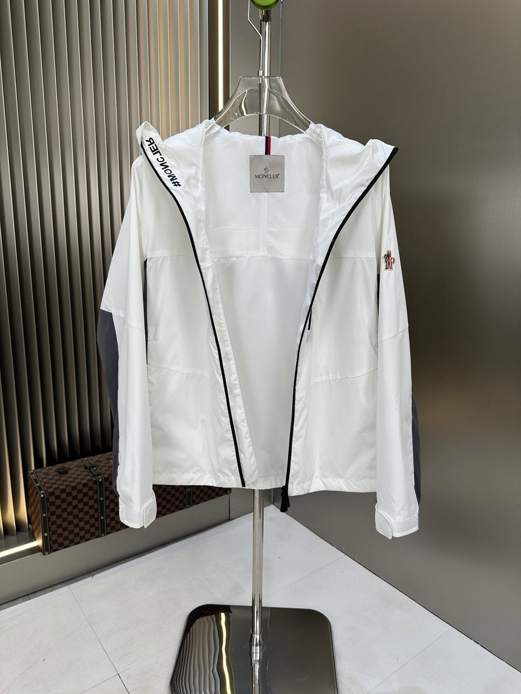 Moncler Hooded Contrast Panel Zip Jacket — detail