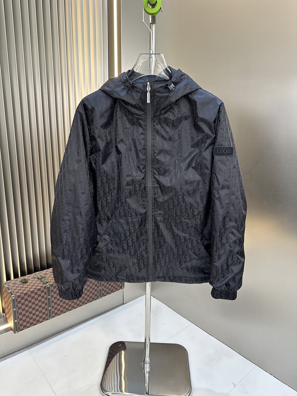 2026 Original Jacket Black Patterned Hooded Zip-Front Jacket — front