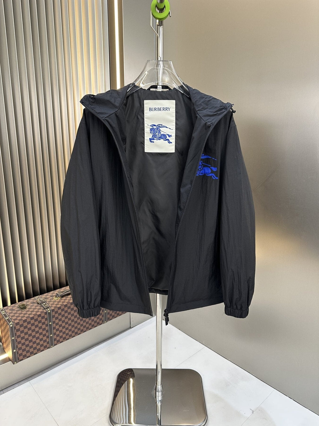 Burberry Blue Chest Graphic Hooded Zip Jacket — front