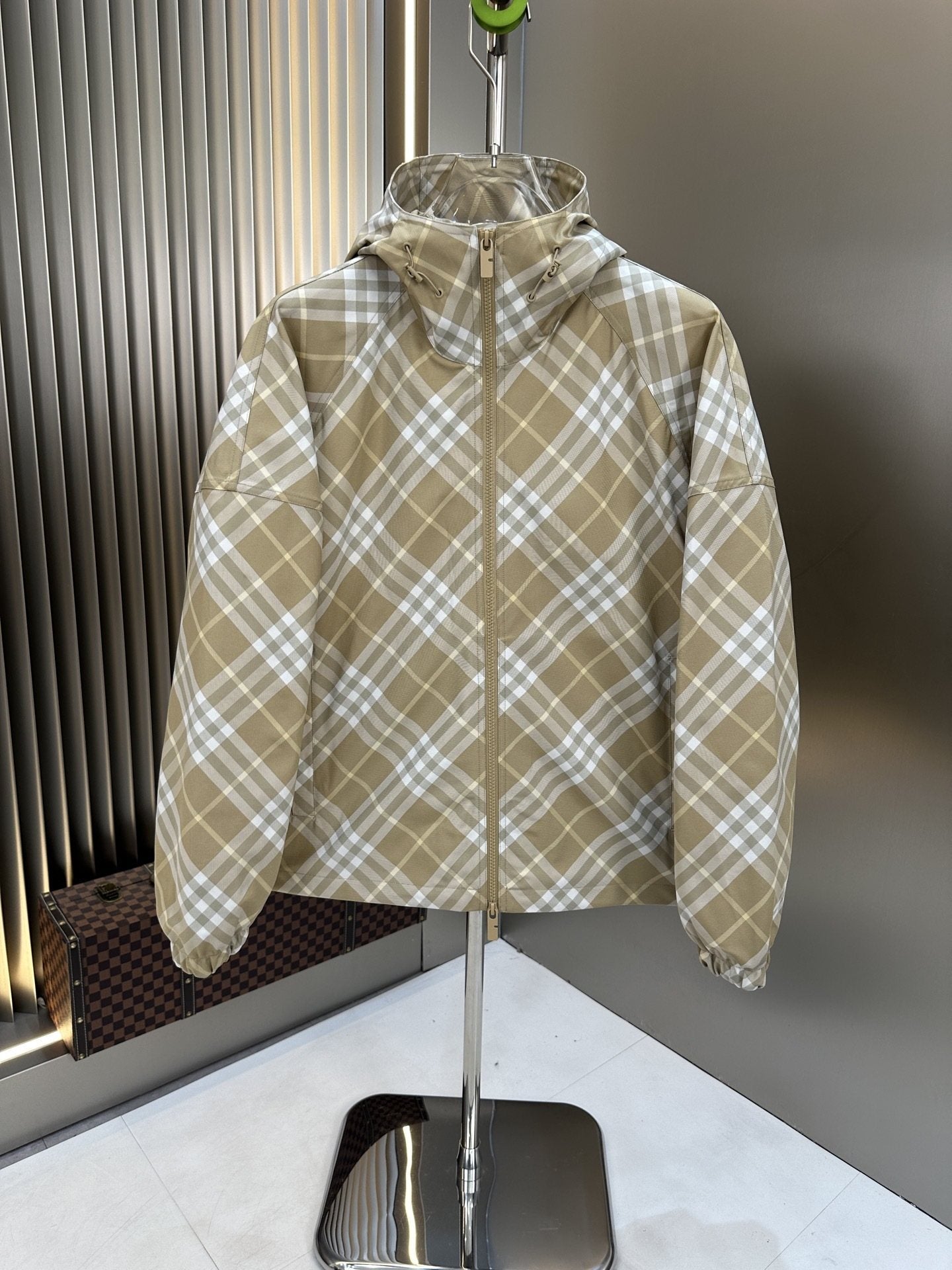 Burberry Beige Check Hooded Zip Jacket — hero