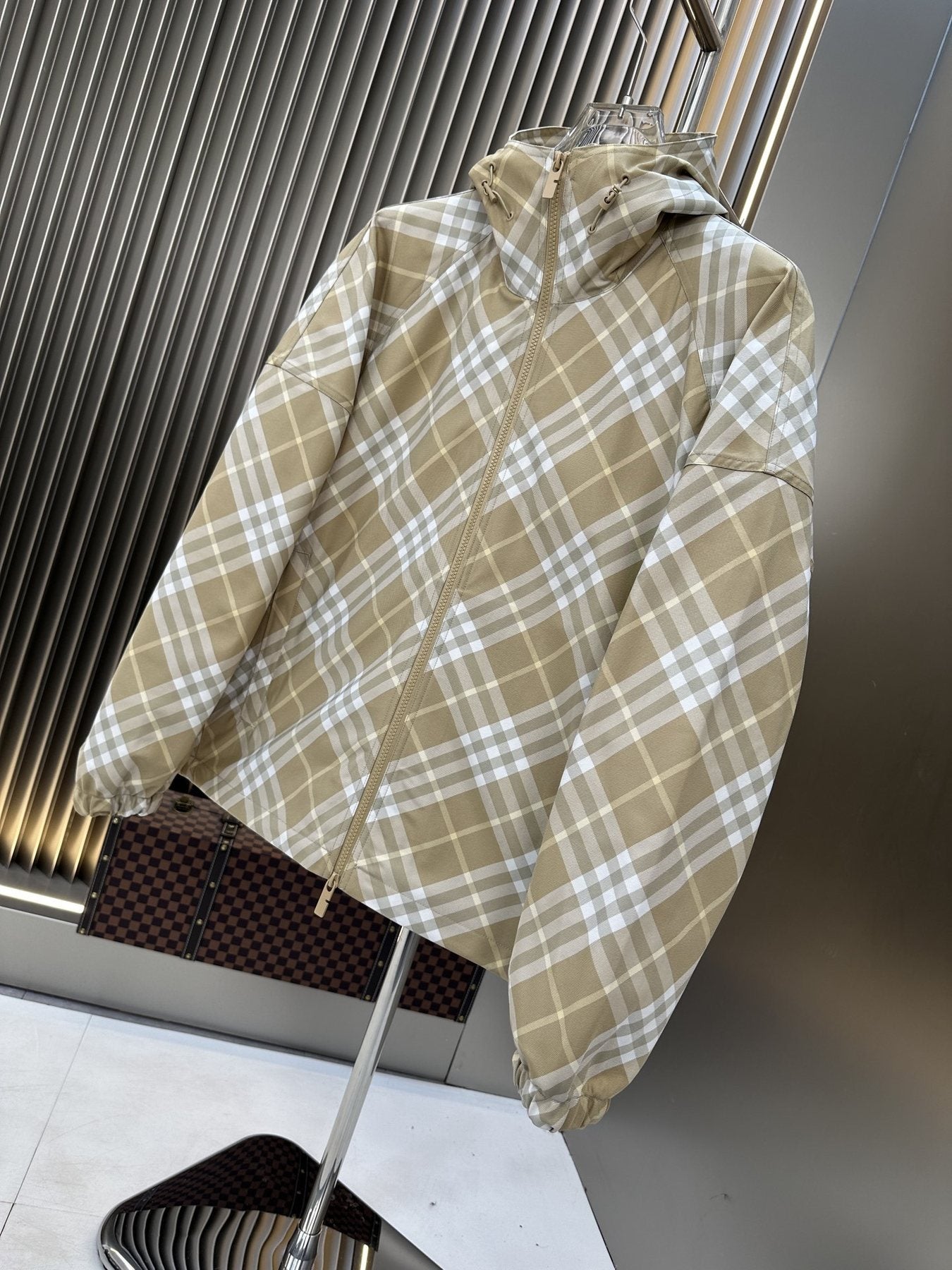 Burberry Beige Check Hooded Zip Jacket — front