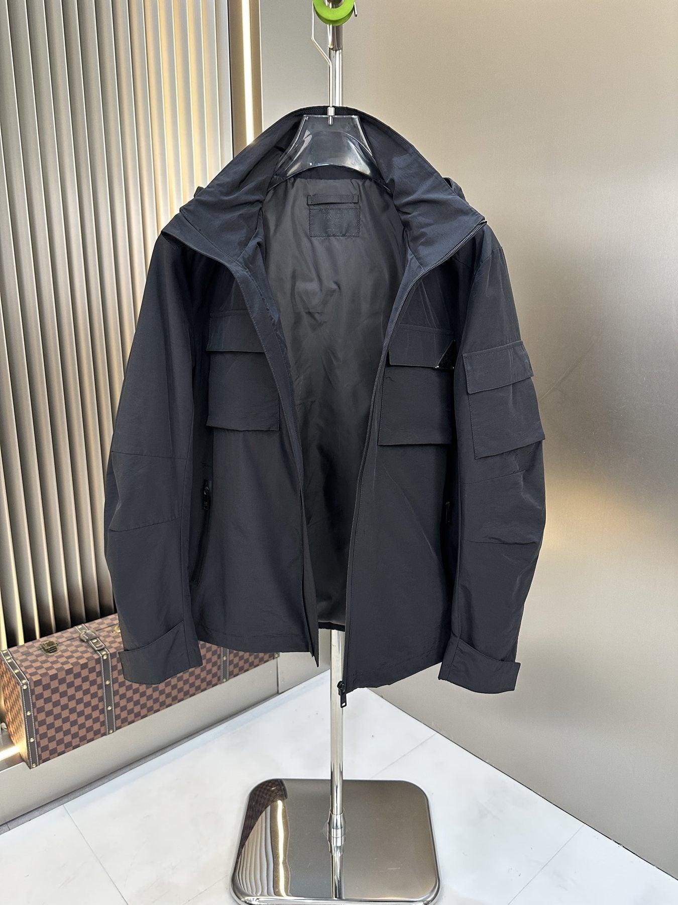 Prada Black Hooded Utility Jacket — front
