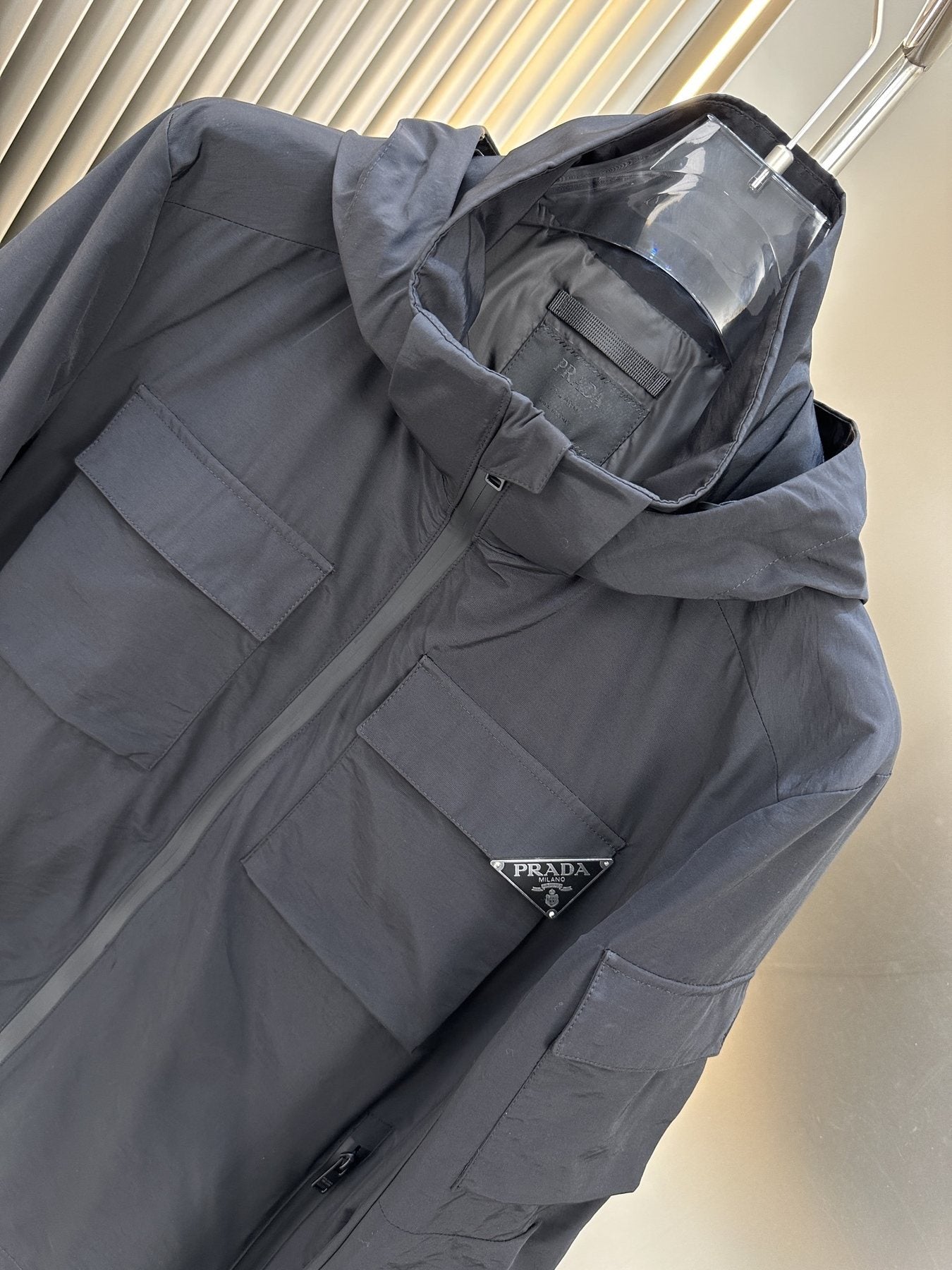 Prada Black Hooded Utility Jacket — detail