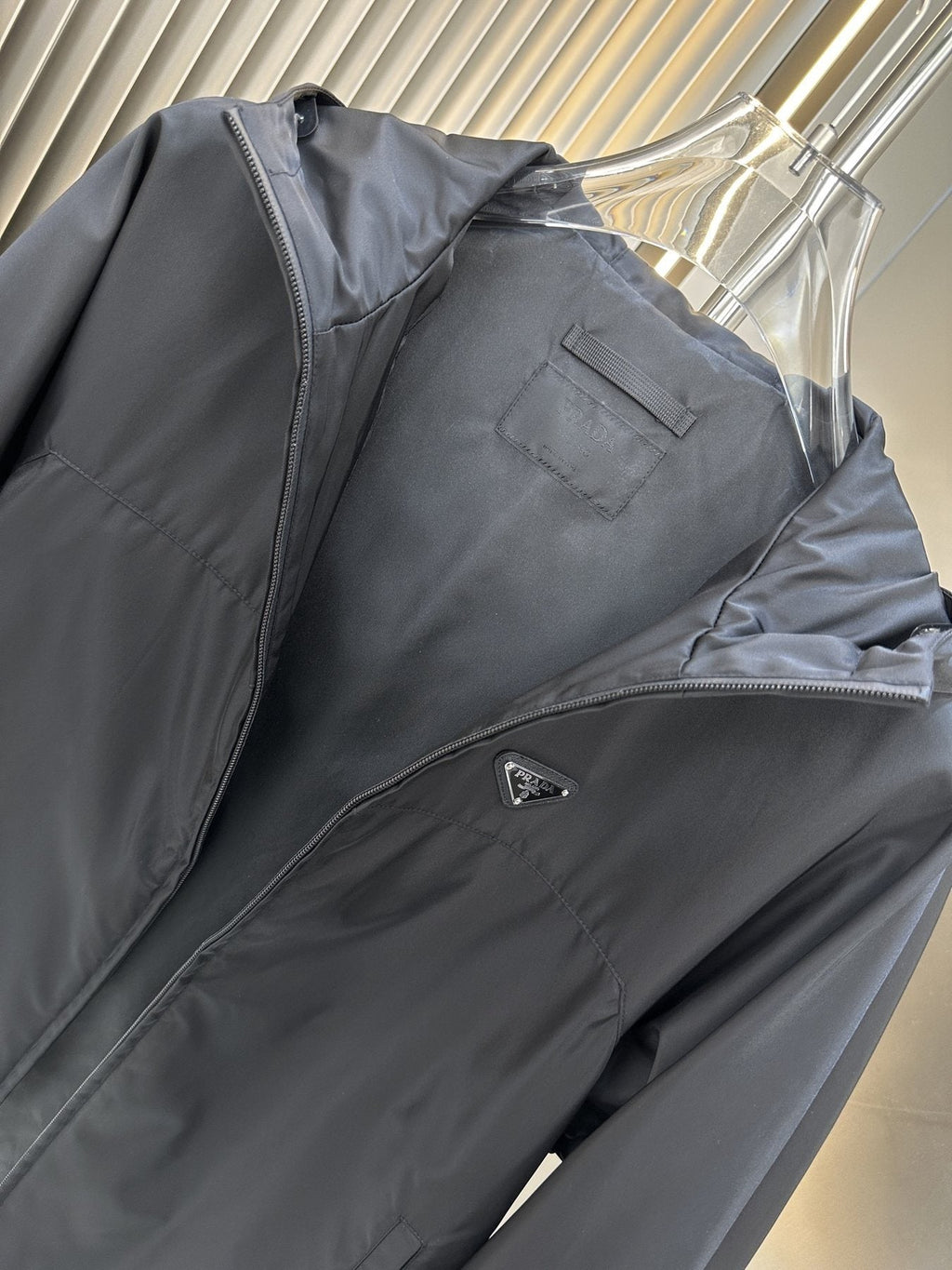 Prada Black Hooded Zip-Front Jacket — detail