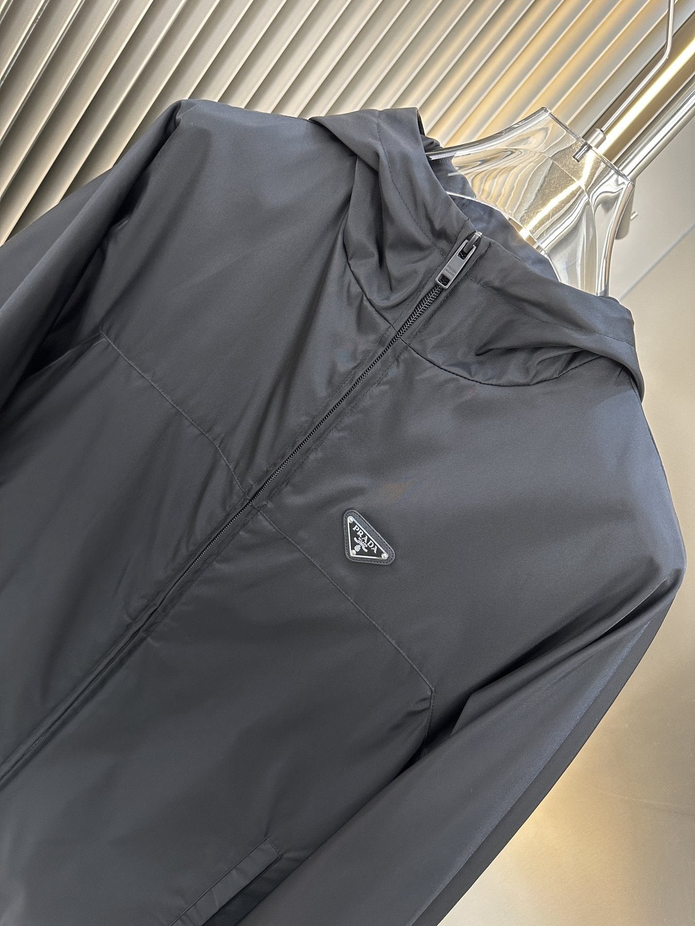 Prada Black Hooded Zip-Front Jacket — detail