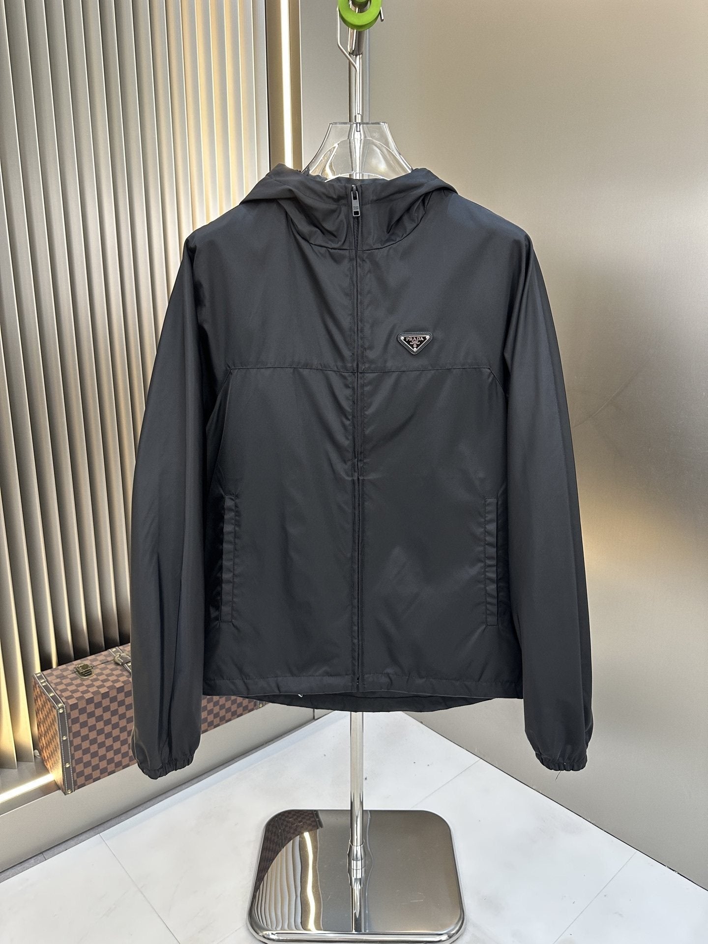 Prada Black Hooded Zip-Front Jacket — hero