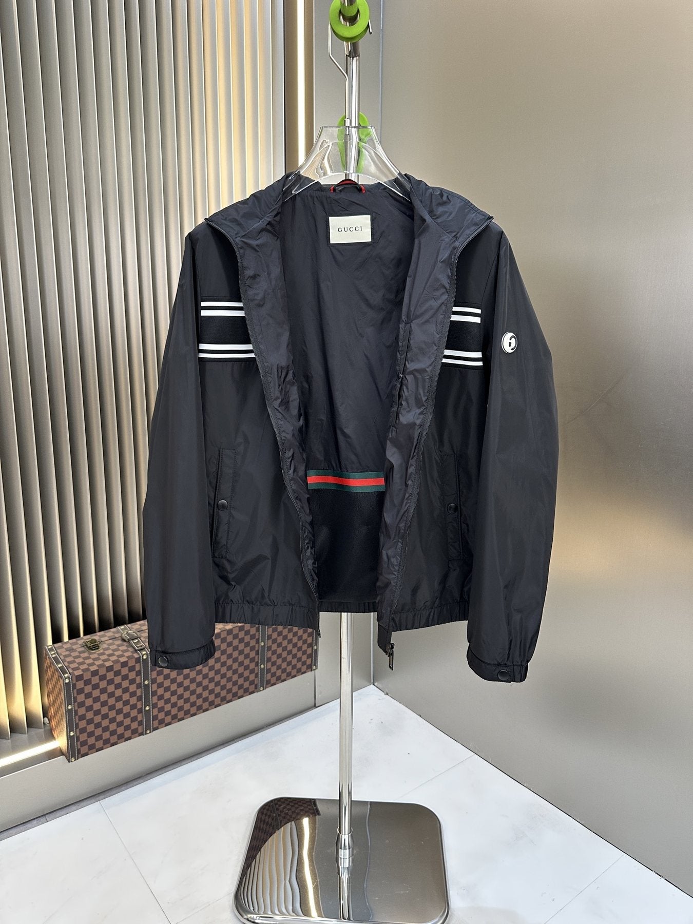 Gucci Chest Stripe Zip-Front Jacket — detail