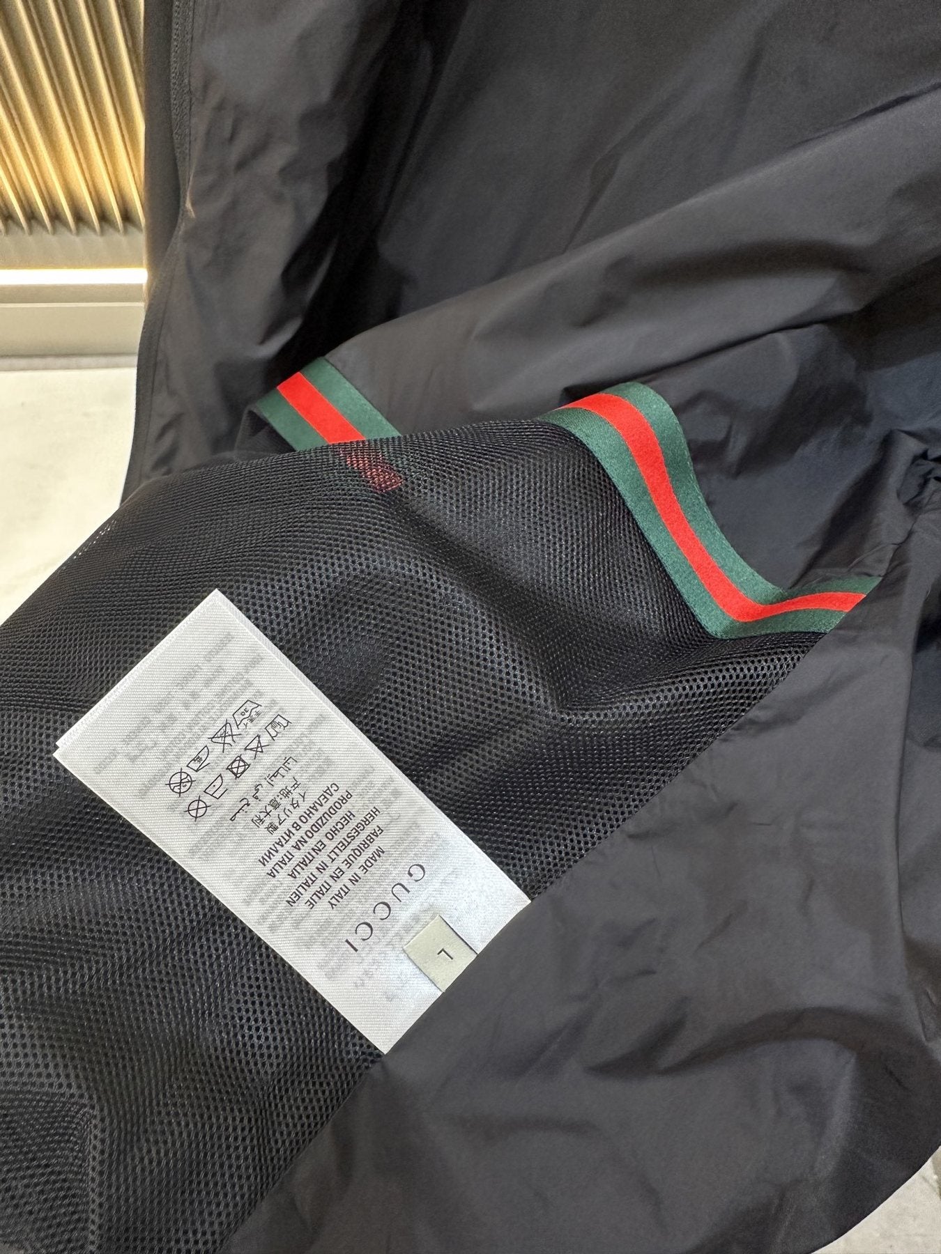 Gucci Chest Stripe Zip-Front Jacket — neck_label