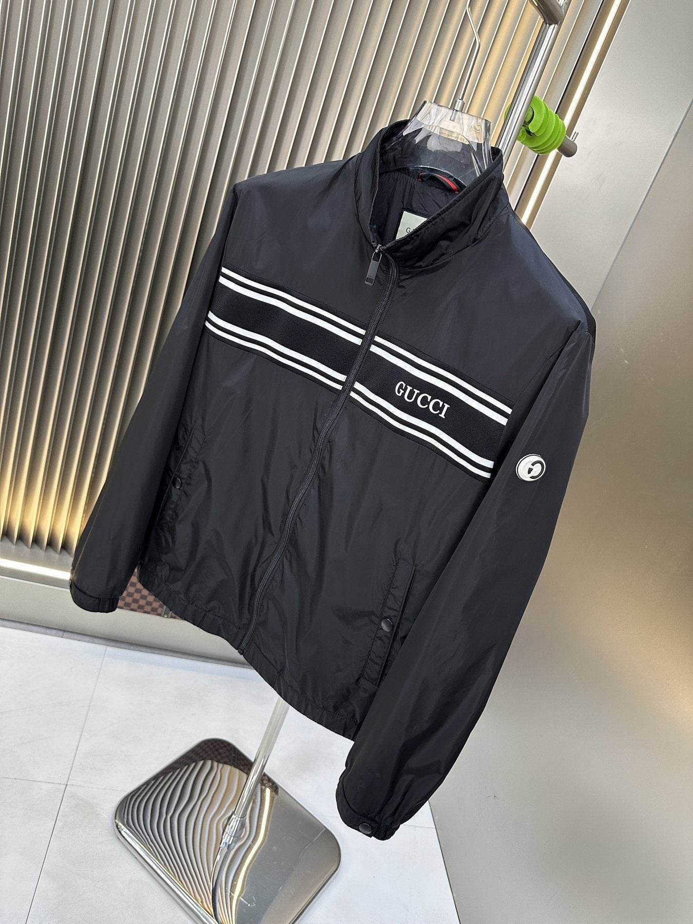 Gucci Chest Stripe Zip-Front Jacket — front