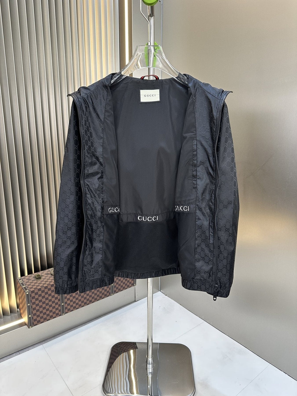 Gucci Tonal Monogram Hooded Zip Jacket — detail