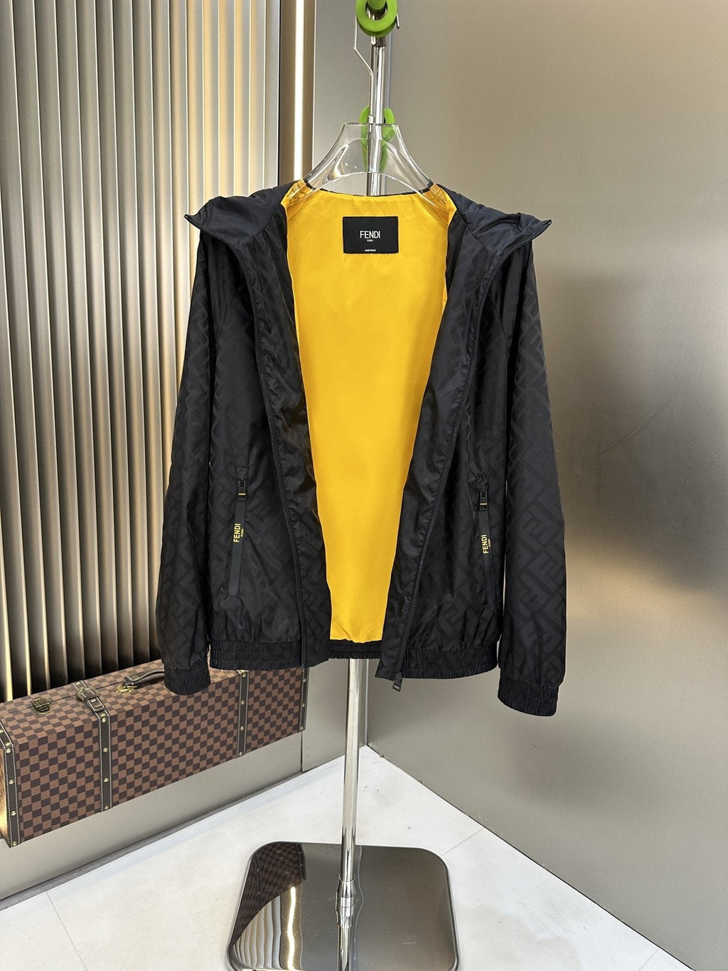 Fendi Tonal Geometric Hooded Full-Zip Jacket — front